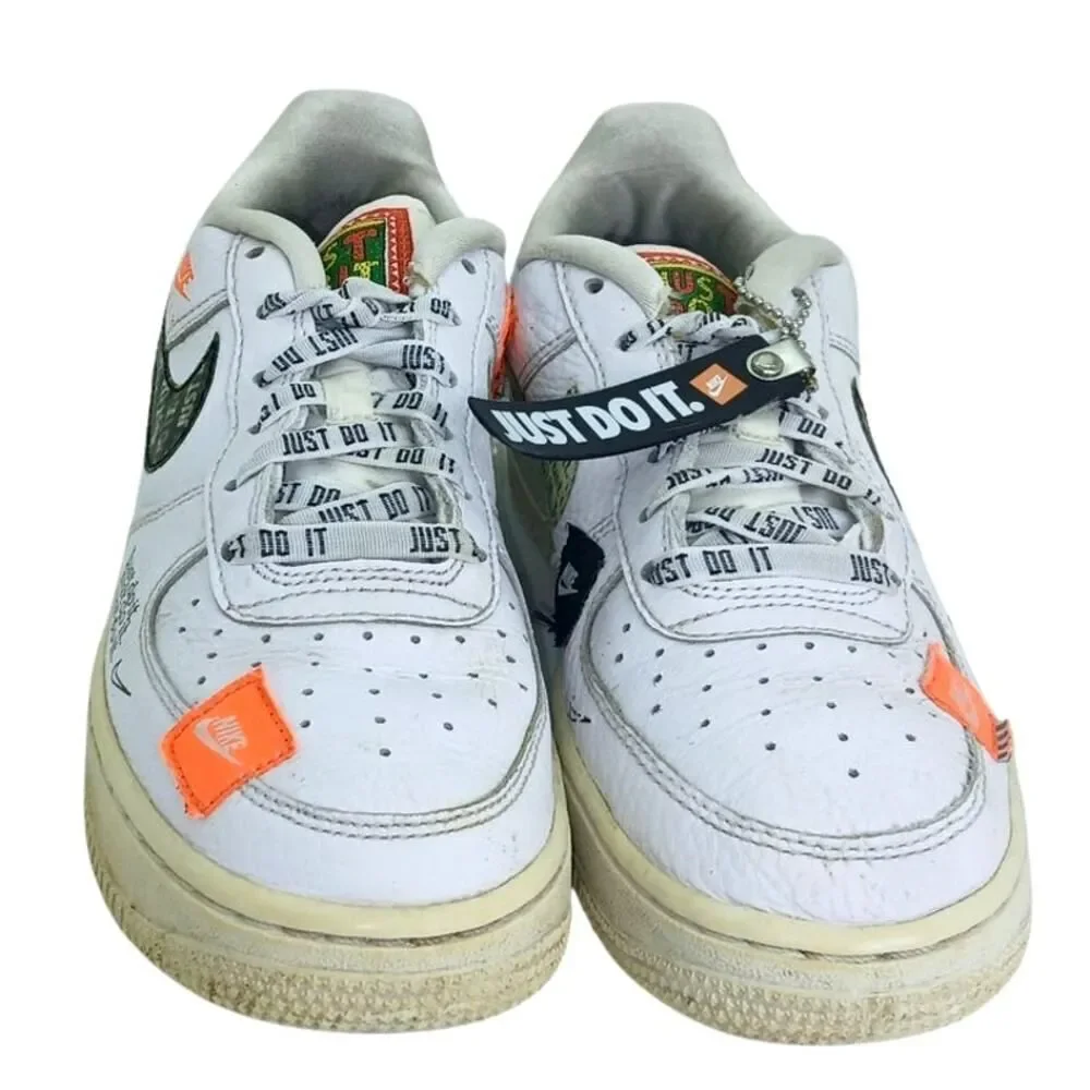 Nike Air Force 1 Girls Low Cut 'Just Do It' White Sneakers - Size 5Y